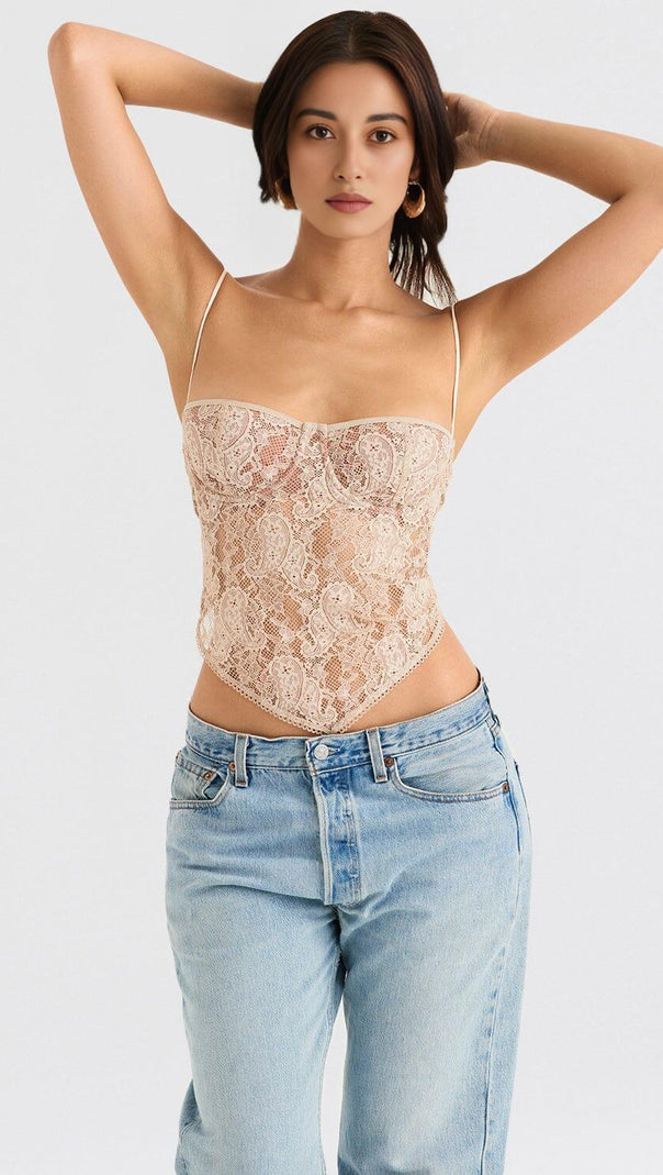 AIIZIE CREAM PAISLEY LACE TOP - product image