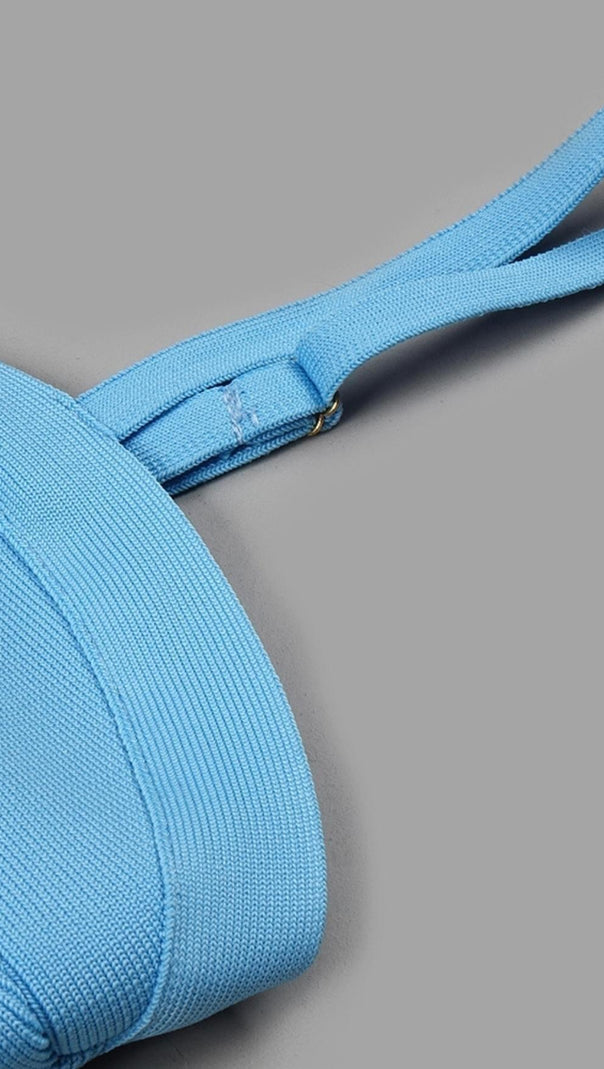 AIIZIE BANDAGE BACKLESS MINI DRESS IN BLUE - product image