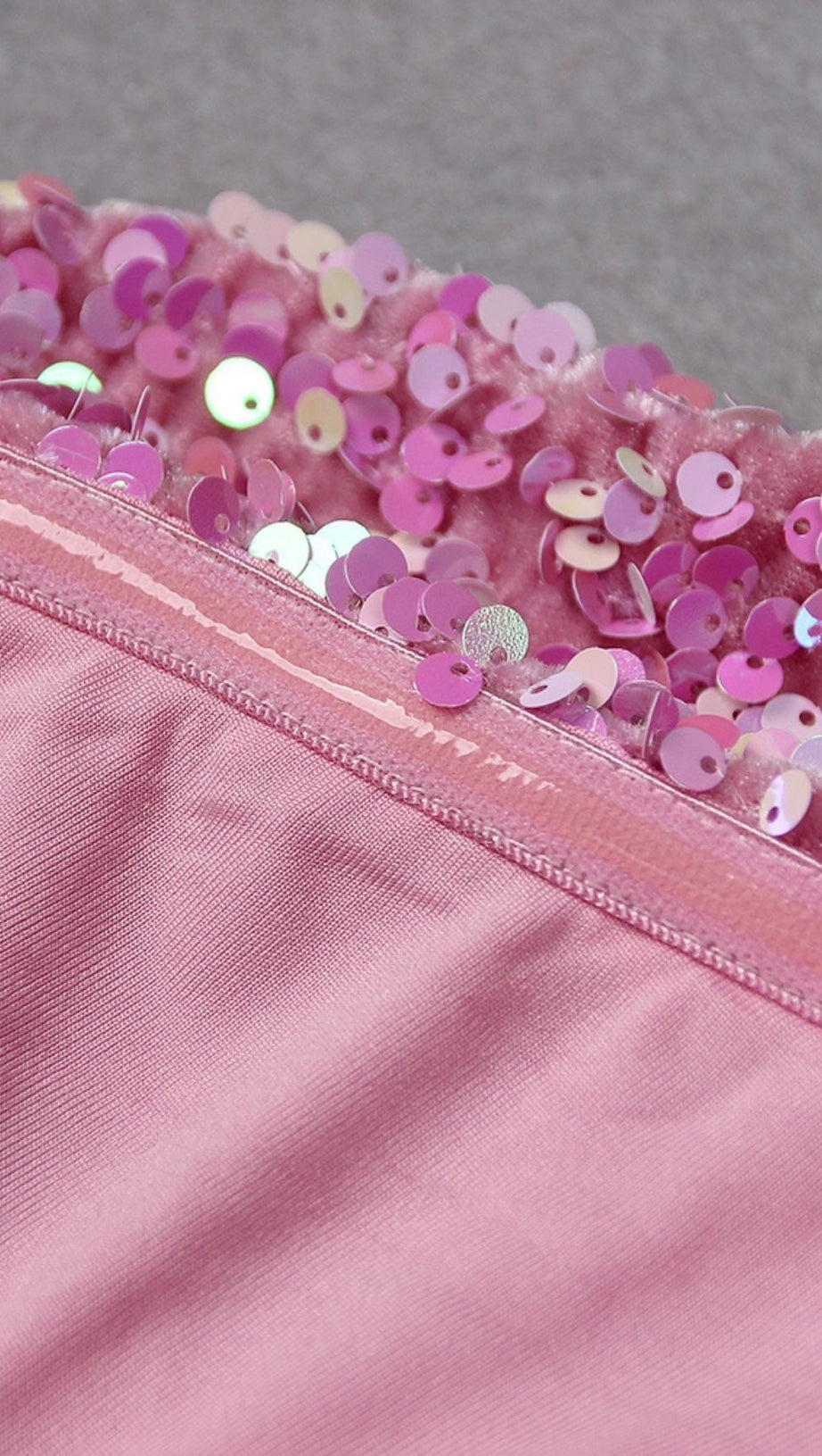 SEQUIN STRAPLESS MIDI DRESS IN PINK