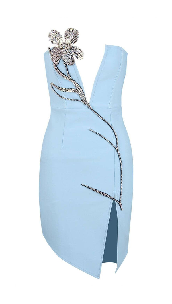 AIIZIE CRYSTAL FLOWER MINI DRESS IN BLUE - product image
