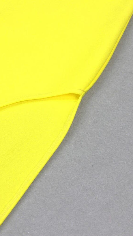 YELLOW BEADED STARFISH DIAMOND LONG SLEEVE HIGH WAISTED SPLIT SKIRT