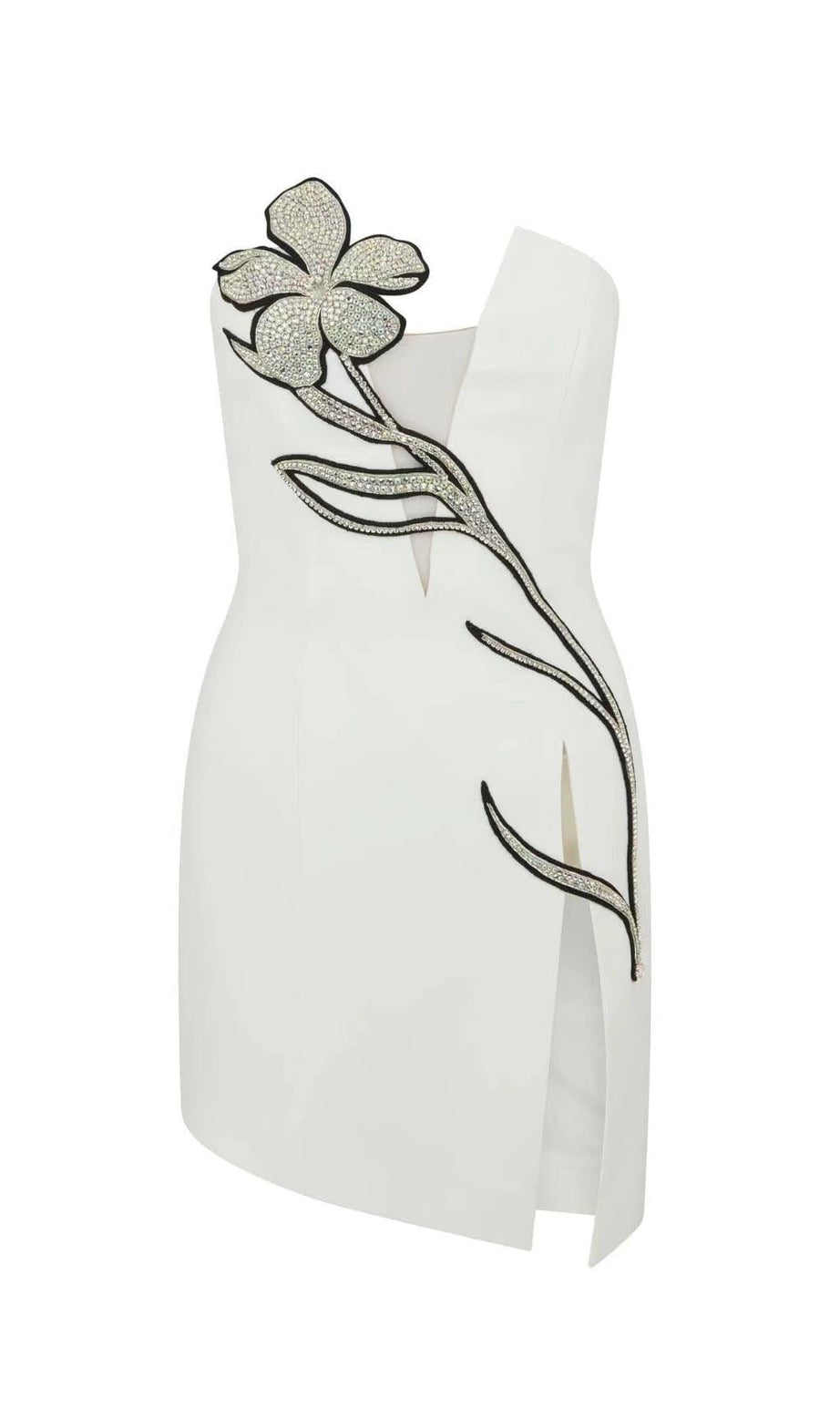 MINI ABITO CON FIORI DI CRISTALLO IN BIANCO