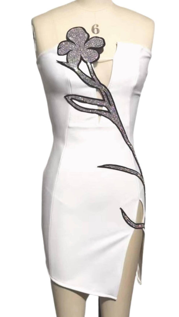 AIIZIE CRYSTAL FLOWER MINI DRESS IN WHITE - product image