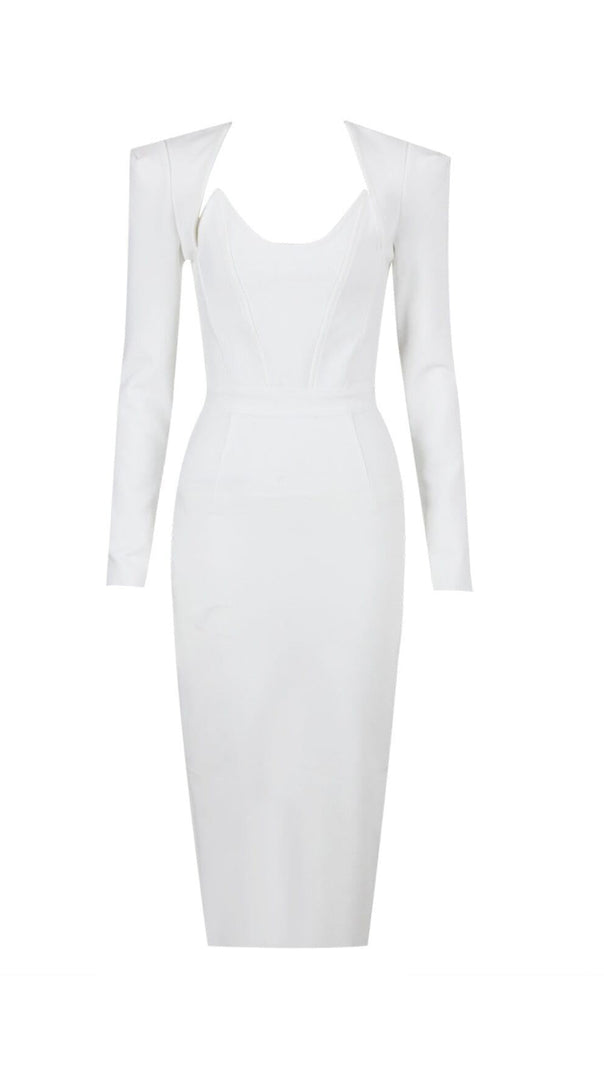 AIIZIE SQUARE SHOULDER CORSET MIDI DRESS IN WHITE - product image