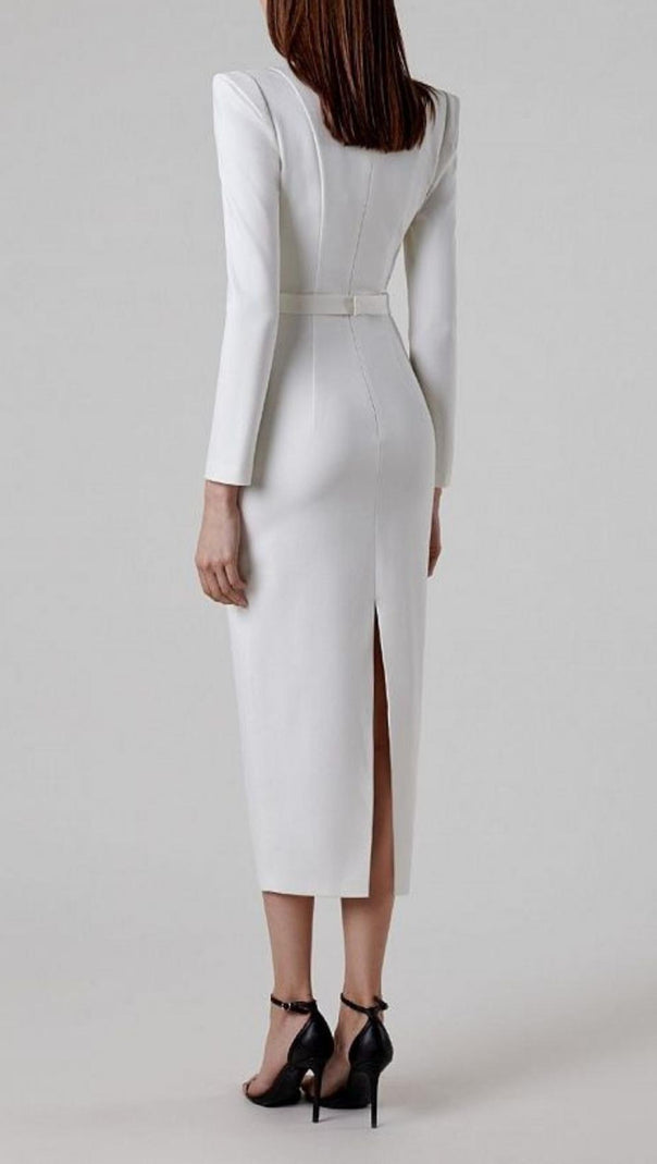 AIIZIE SQUARE SHOULDER CORSET MIDI DRESS IN WHITE - product image
