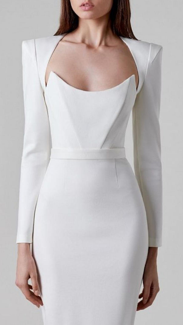 AIIZIE SQUARE SHOULDER CORSET MIDI DRESS IN WHITE - product image