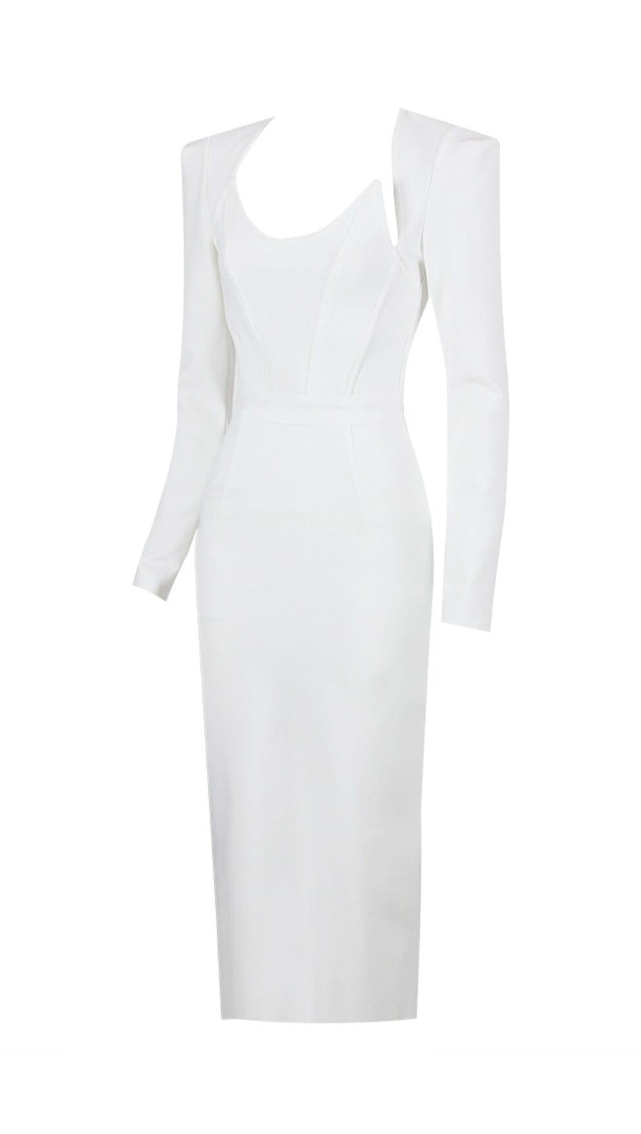SQUARE SHOULDER CORSET MIDI DRESS IN WHITE