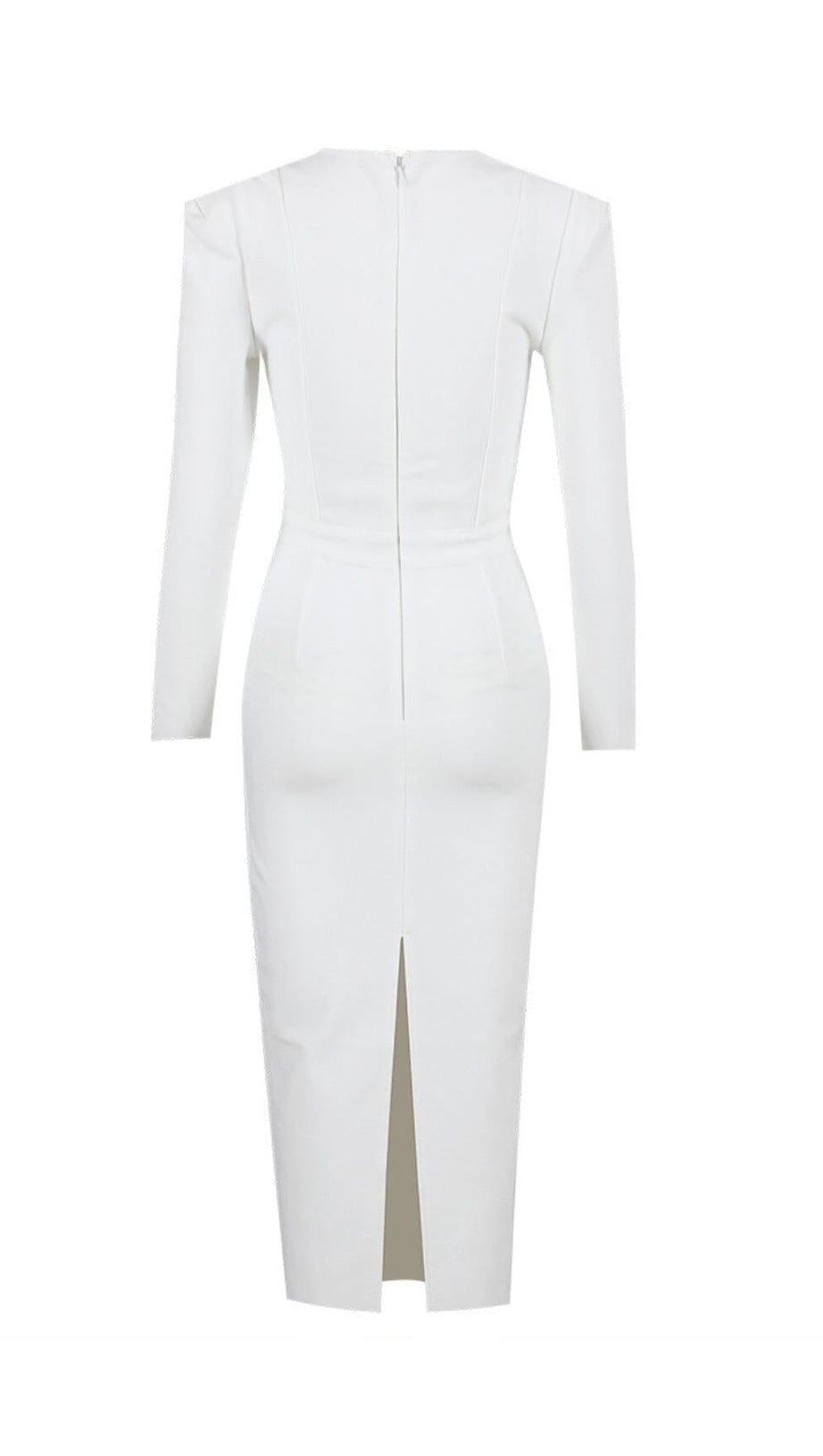 SQUARE SHOULDER CORSET MIDI DRESS IN WHITE