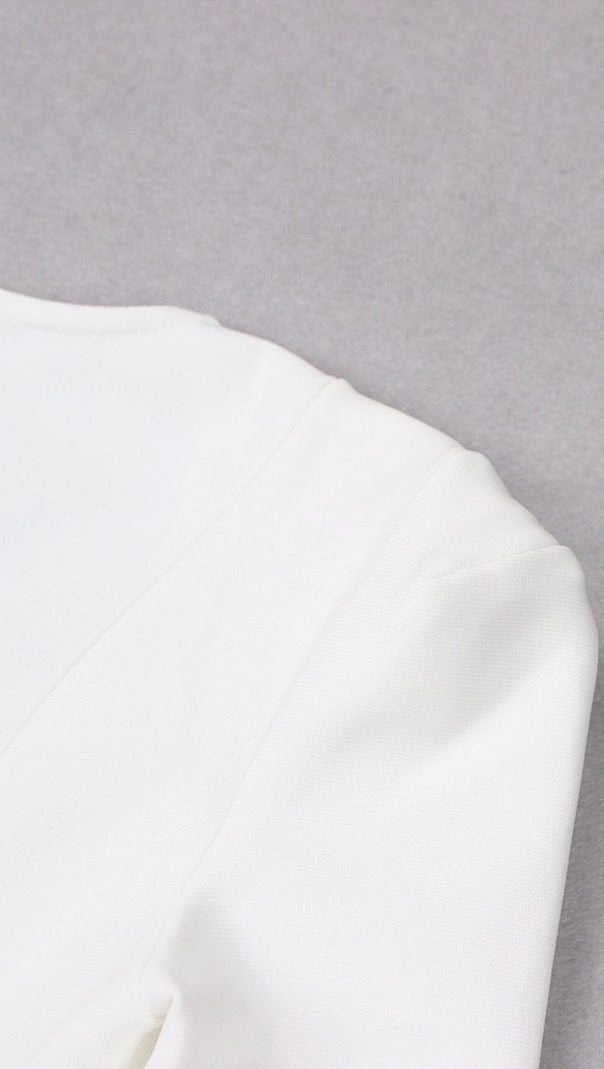 ABITO MIDI CON CORSETTO E SPALLE QUADRATE IN BIANCO