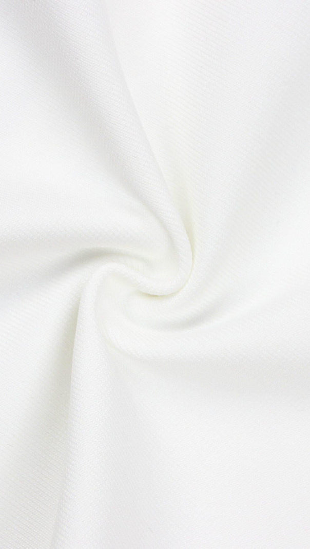 ABITO MIDI CON CORSETTO E SPALLE QUADRATE IN BIANCO