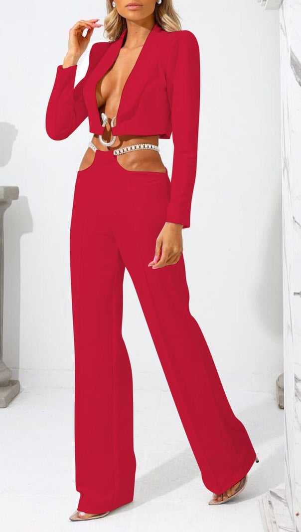AIIZIE SNAKE BUCKLE WAISTBAND SUIT IN RED - product image