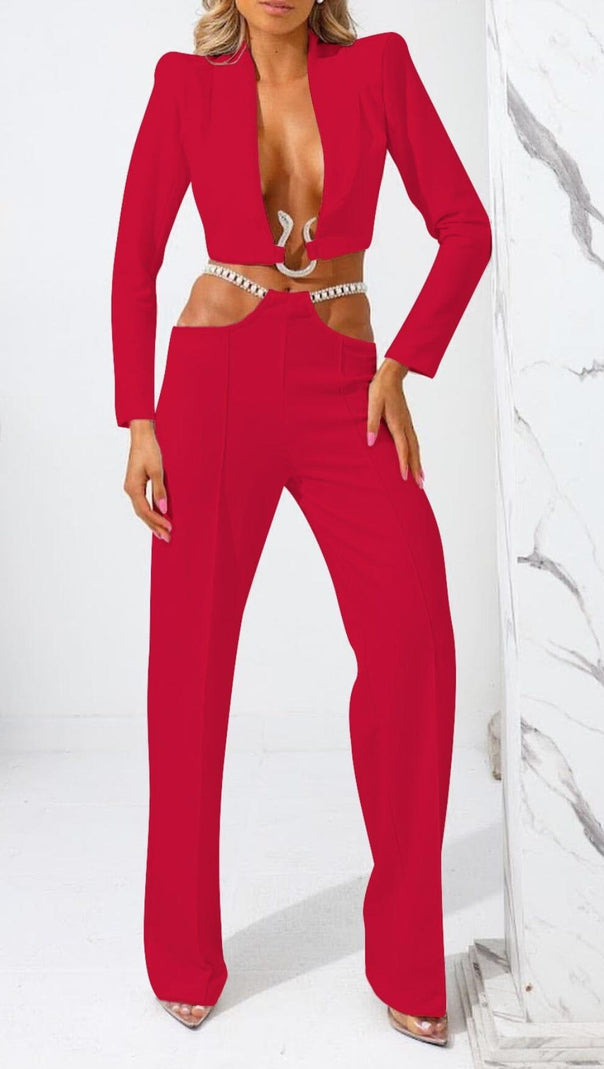AIIZIE SNAKE BUCKLE WAISTBAND SUIT IN BLACK - product image