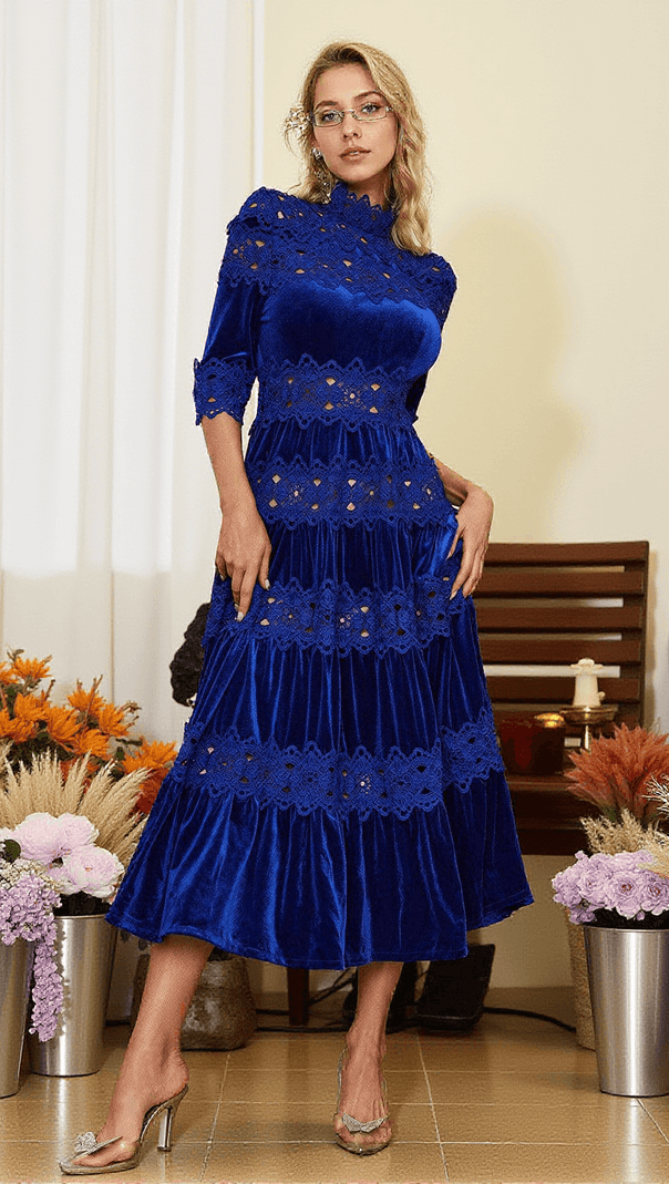 AIIZIE ALTAIR HOLLOW PATCHWORK VELVET DRESS - product image