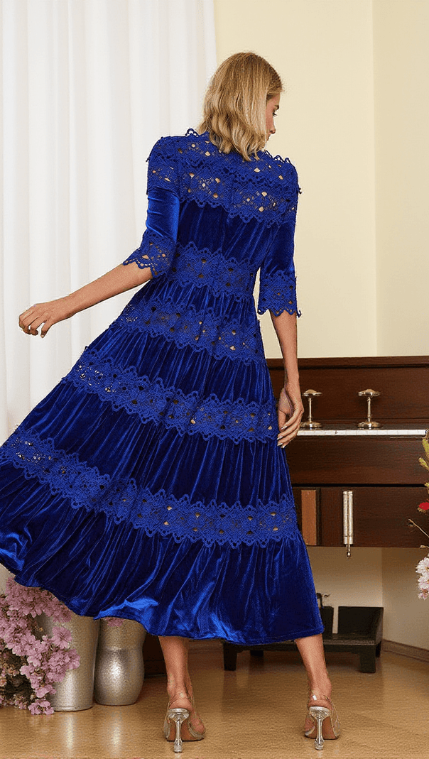 AIIZIE ALTAIR HOLLOW PATCHWORK VELVET DRESS - product image