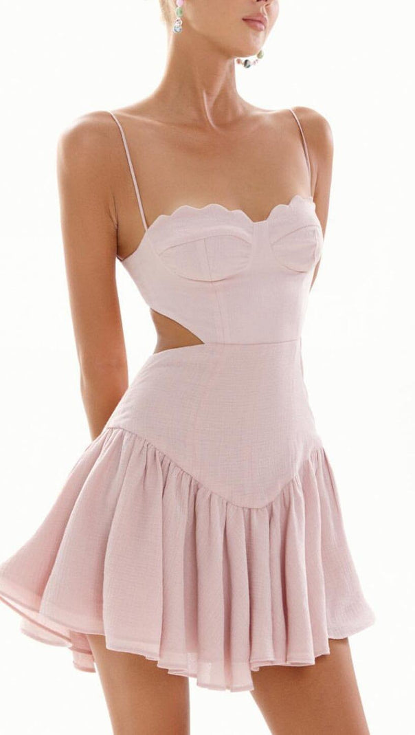 AIIZIE RUCHED BACKLESS STRAPPY MIDI IN PINK - product image