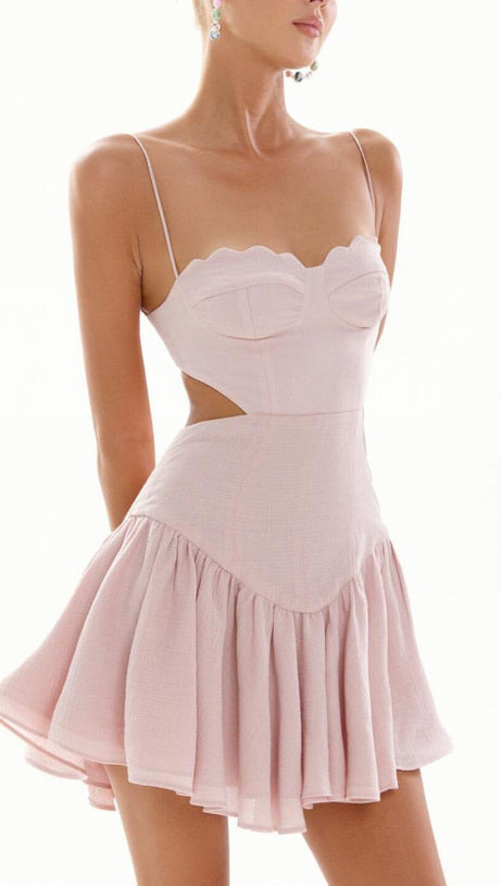 Gerafftes, rückenfreies Riemchen-Midikleid in Pink