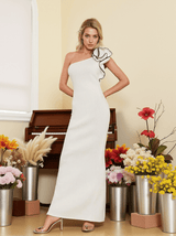 Huck One Shoulder Flower Bandage Dress