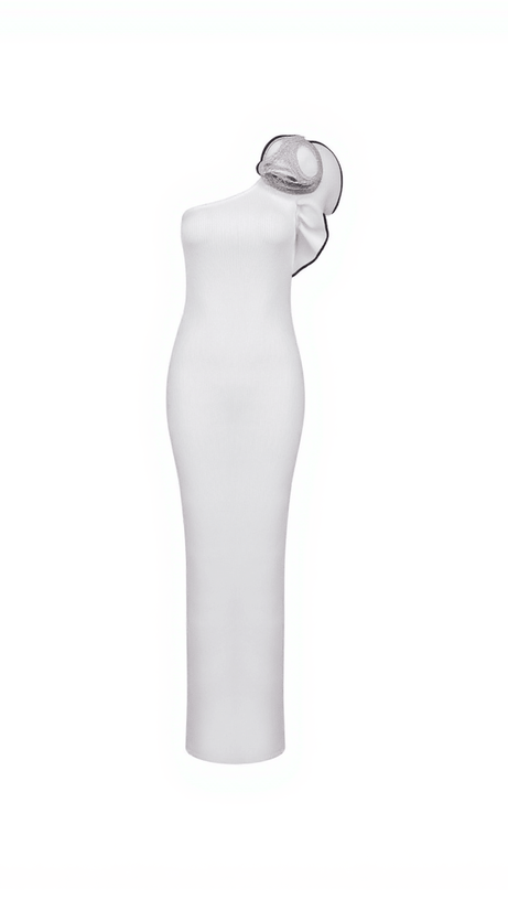 Huck One-Shoulder-Blumen-Bandage-Kleid