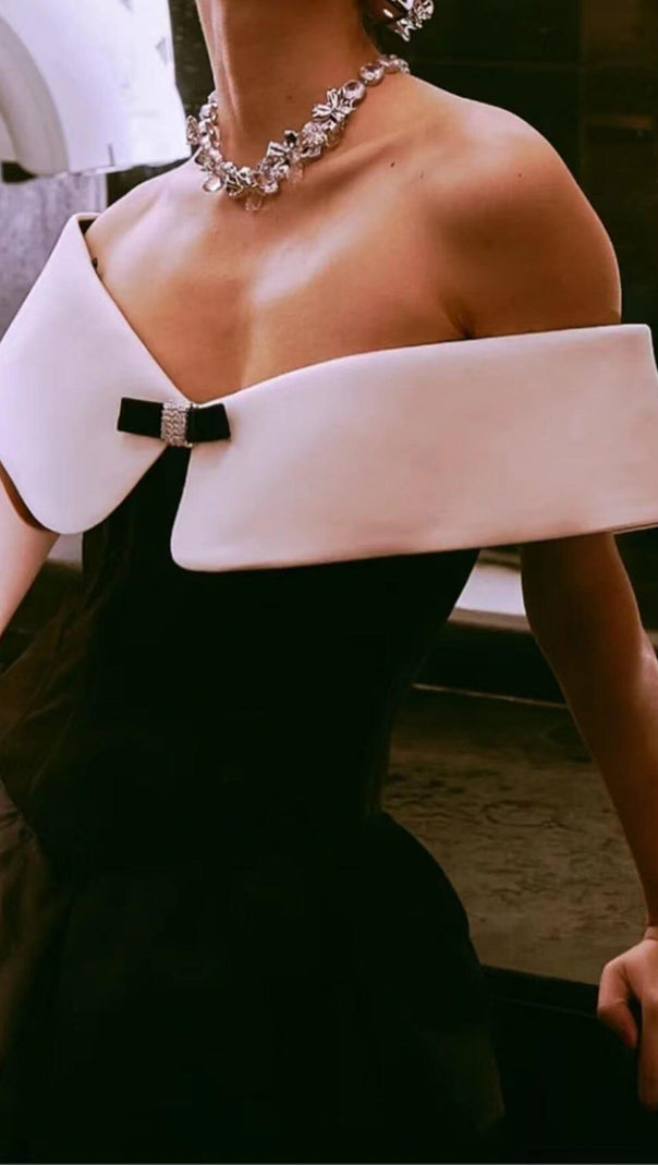 AIIZIE OFF SHOULDER MINI DRESS IN BLACK AND WHITE - product image