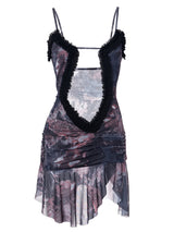 Olivier Ruched Patchwork Mesh Dress In Grey