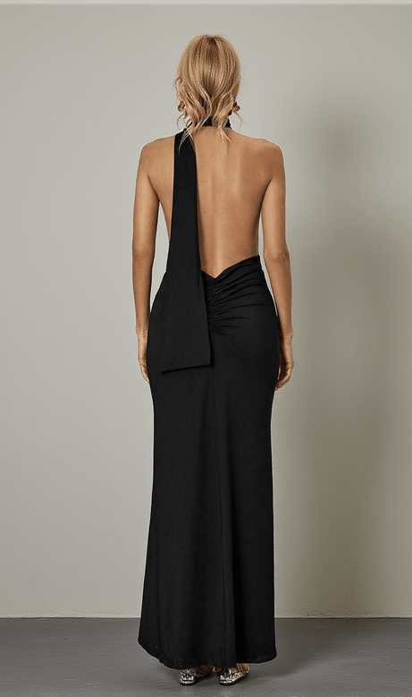 Toula – Rückenfreies Maxikleid in Schwarz