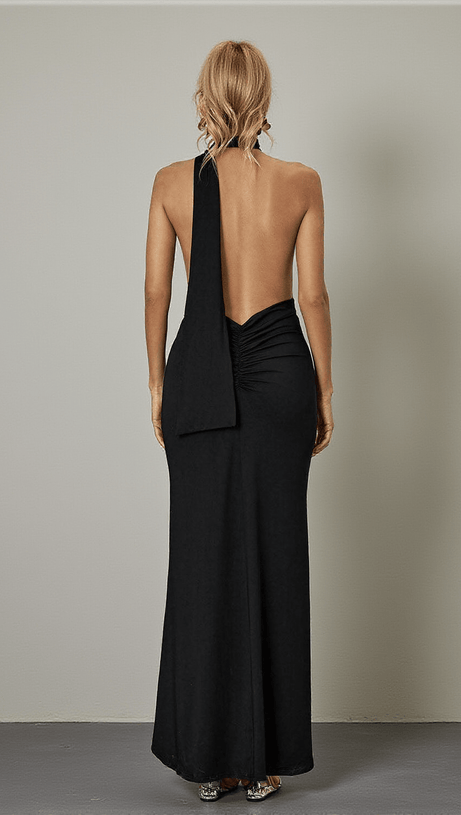 Toula – Rückenfreies Maxikleid in Schwarz