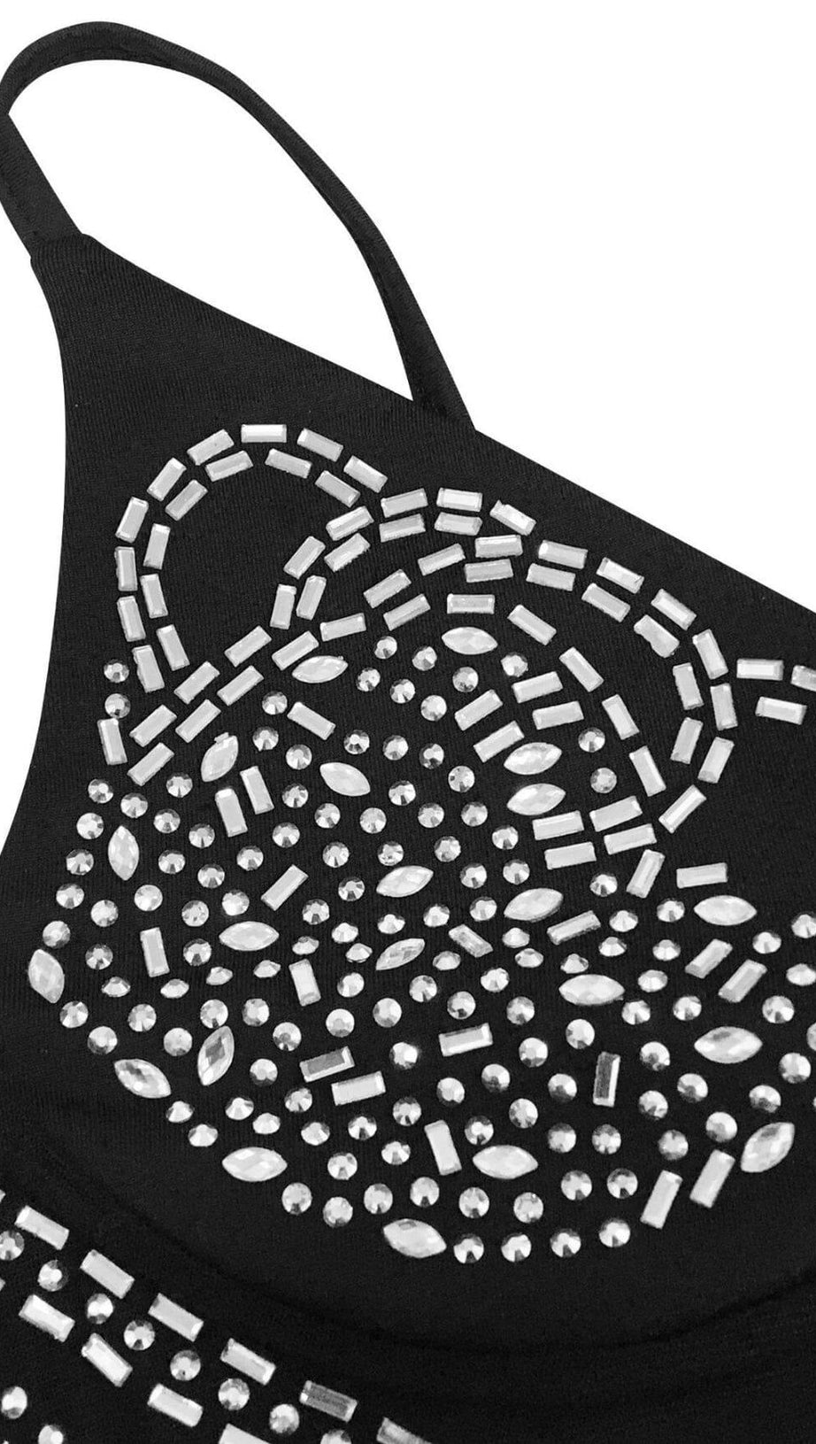 LACE SEE-THROUGH DIAMONDS MAXI DRESS IN BLACK