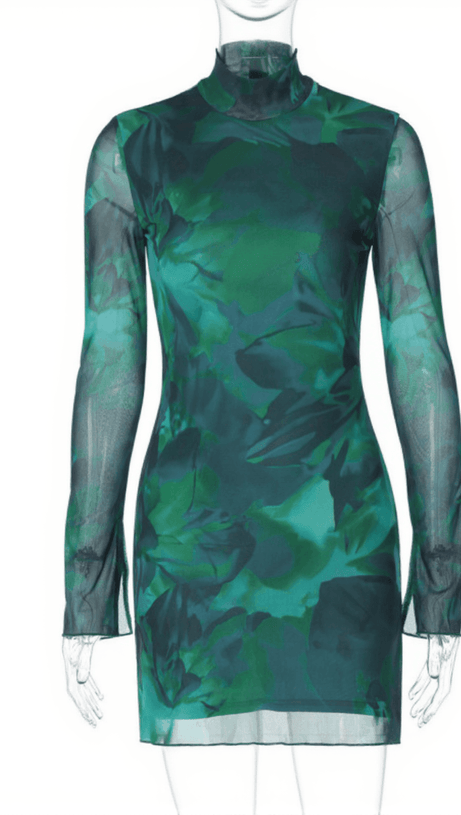 Sahar Langärmliges Kleid aus geblümtem Netzstoff