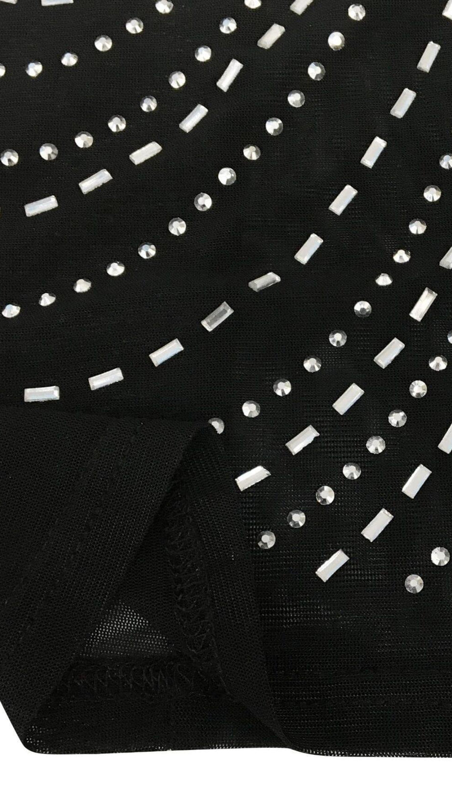 LACE SEE-THROUGH DIAMONDS MAXI DRESS IN BLACK