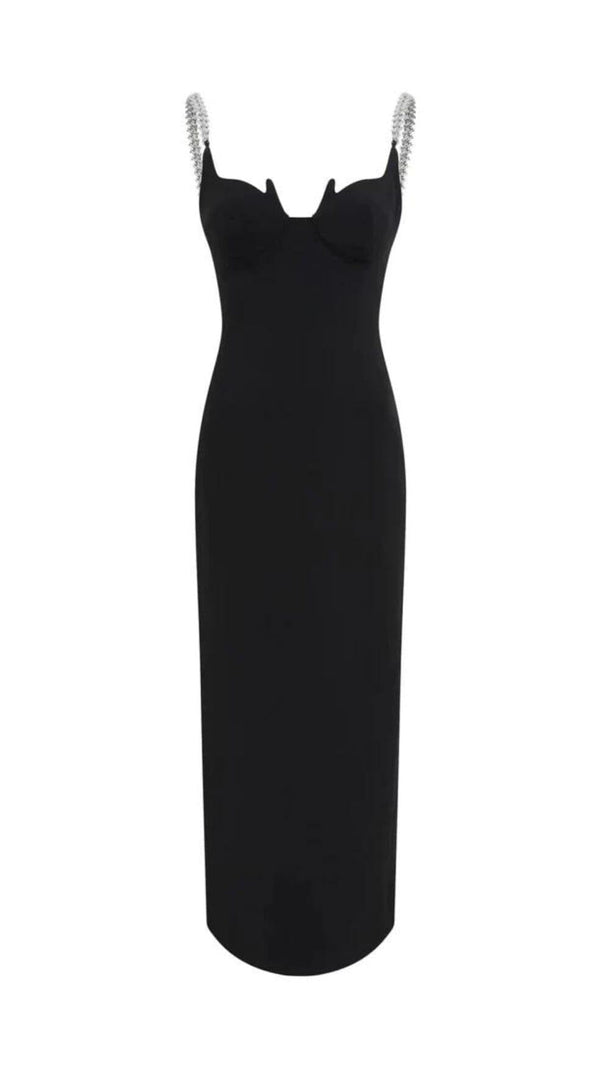 AIIZIE CHAIN HALTER HIGH WAIST SLIM HIP MIDI DRESS IN BLACK - product image