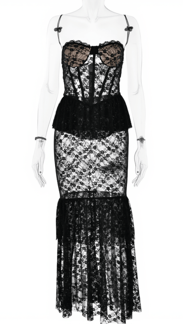 AIIZIE SENJA STRAPLESS LACE MERMAID DRESS IN BLACK - product image