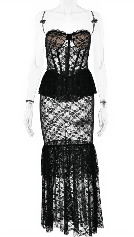 Senja – Trägerloses Meerjungfrauenkleid aus Spitze in Schwarz