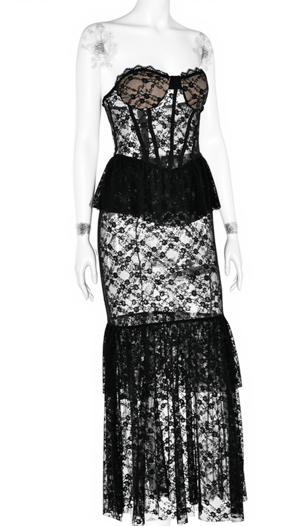 AIIZIE SENJA STRAPLESS LACE MERMAID DRESS IN BLACK - product image