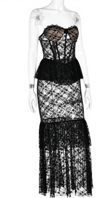 Senja – Trägerloses Meerjungfrauenkleid aus Spitze in Schwarz