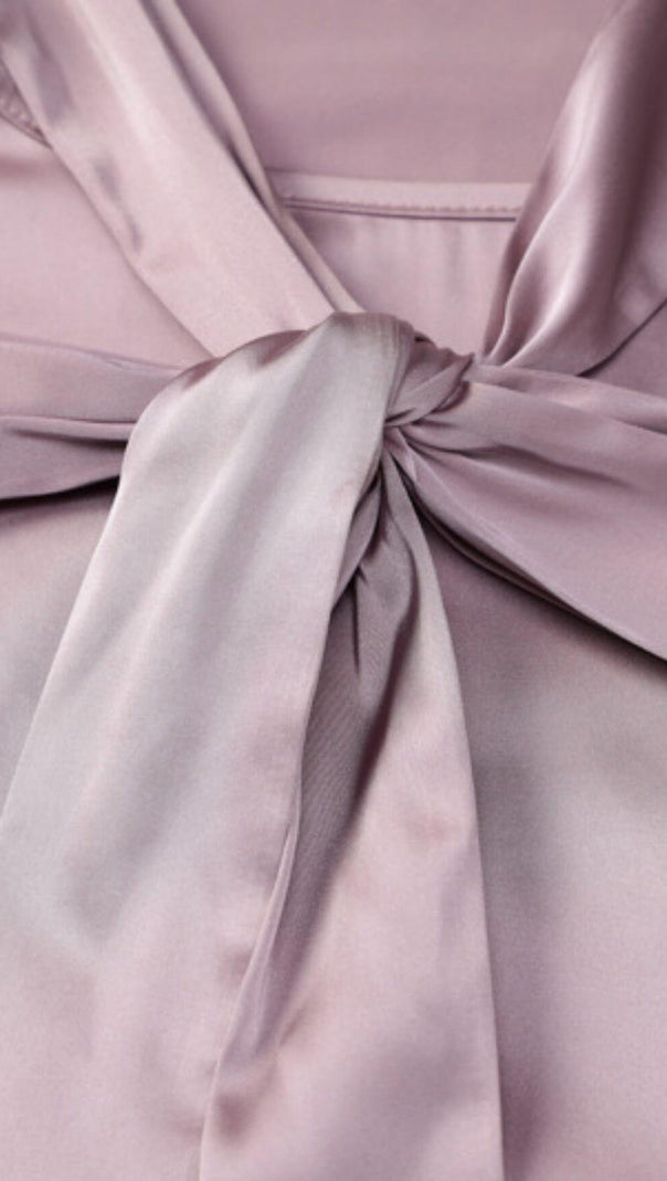 AIIZIE SATIN BACKLESS STRAP SPLIT HALTER MAXI DRESS IN PINK - product image