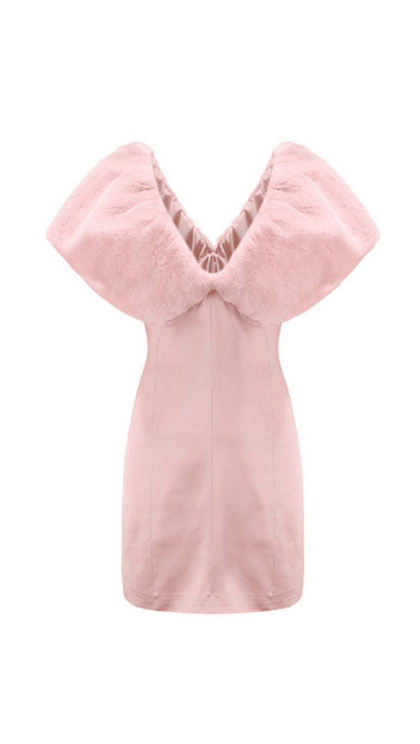 AIIZIE PLUSH SHAWL WARM AND SKINNY MINI DRESS IN PINK - product image