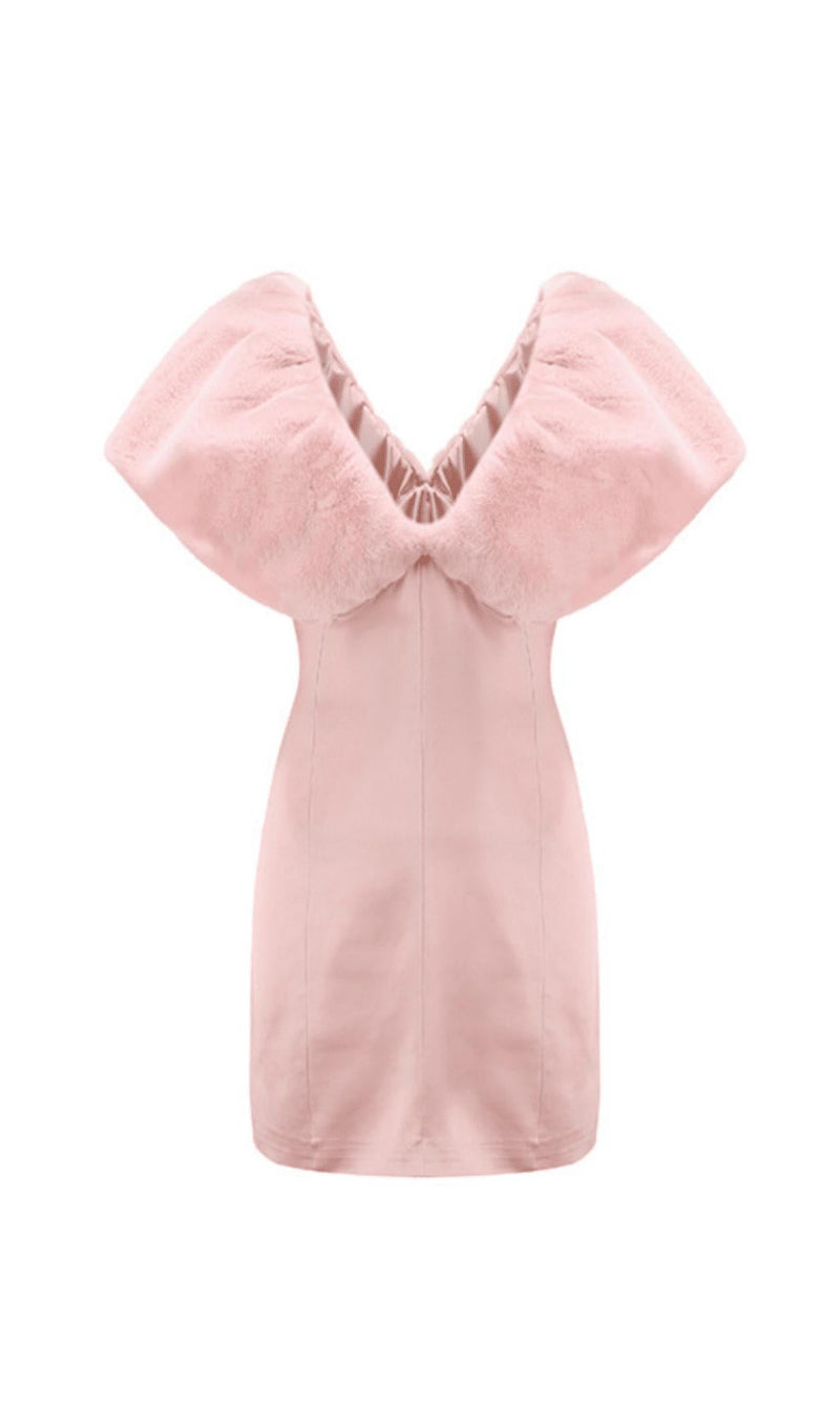 PLUSH SHAWL WARM AND SKINNY MINI DRESS IN PINK