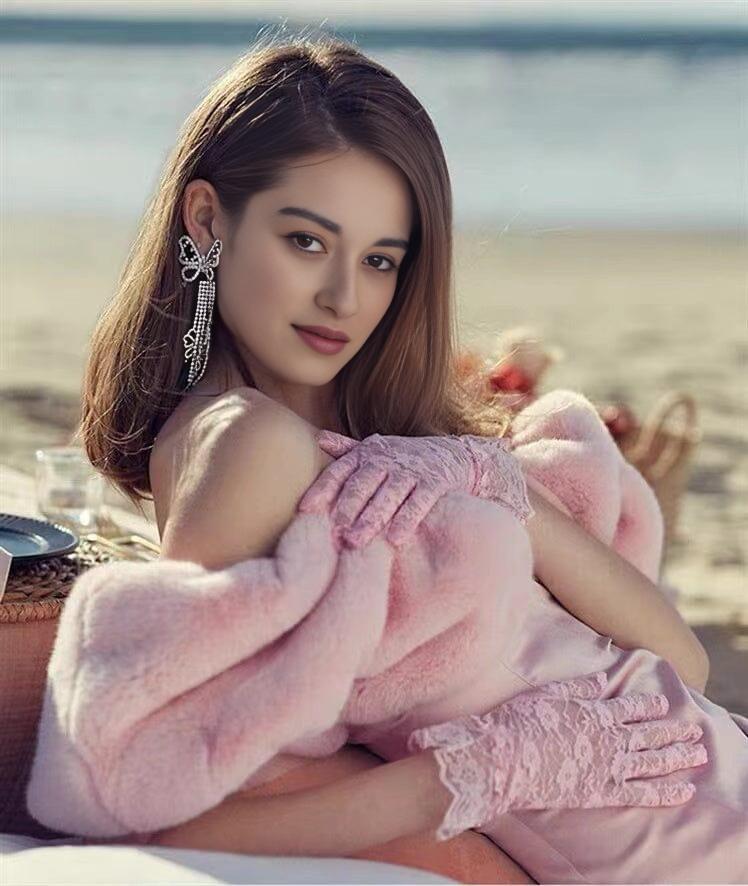 AIIZIE PLUSH SHAWL WARM AND SKINNY MINI DRESS IN PINK - product image