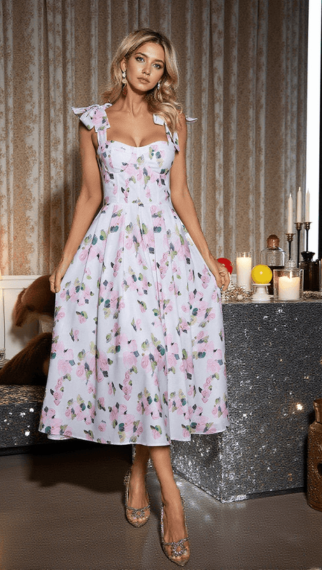 ABITO MIDI CON SPAGHETTI FLOREALI KIZZY