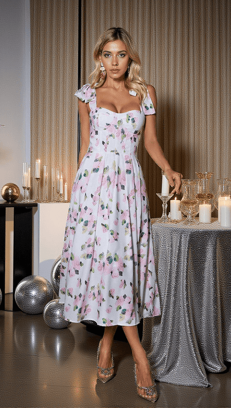 ABITO MIDI CON SPAGHETTI FLOREALI KIZZY