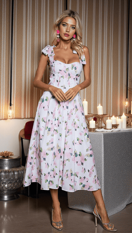 ABITO MIDI CON SPAGHETTI FLOREALI KIZZY