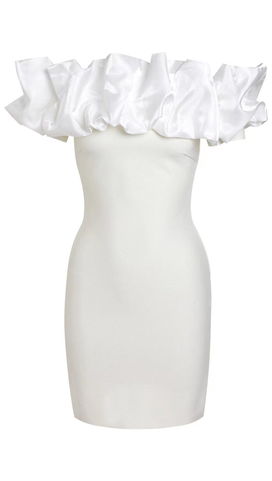 WEICHES BANDAGE-MINIKLEID MIT PLISSEE IN WEISS