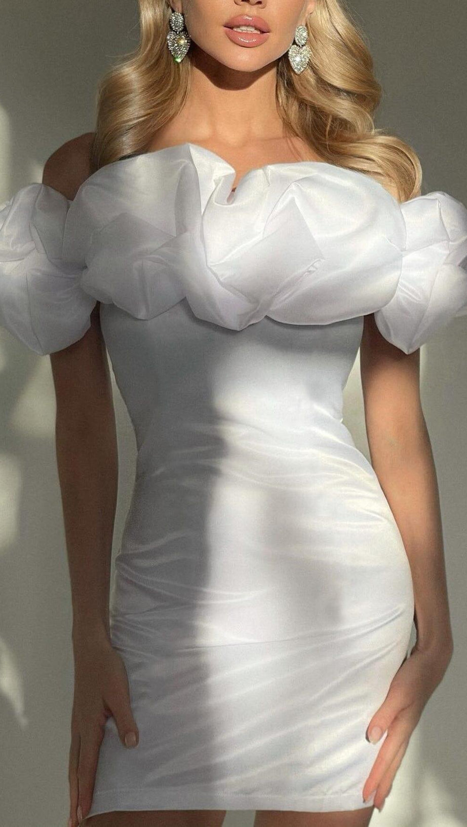 BANDAGE SOFT PLEATED MINI DRESS IN WHITE