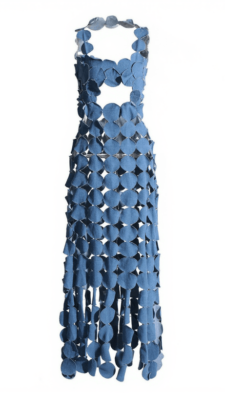 Nyx – Maxi-Jeanskleid mit kreisförmigen Cut-outs und Fransen