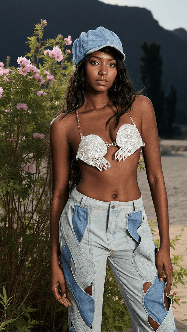 AIIZIE MEHETABEL CUTOUT DENIM PANTS IN LIGHT BLUE - product image