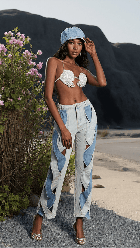 Mehetabel – Hellblaue Jeanshose mit Cut-outs