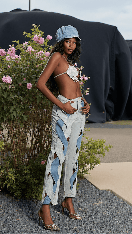 Mehetabel – Hellblaue Jeanshose mit Cut-outs