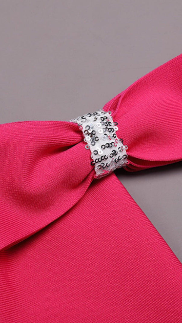 AIIZIE ONE-LINE SHOULDER WITH LARGE BOW IRREGULAR DRESS IN PEACH PINK - product image