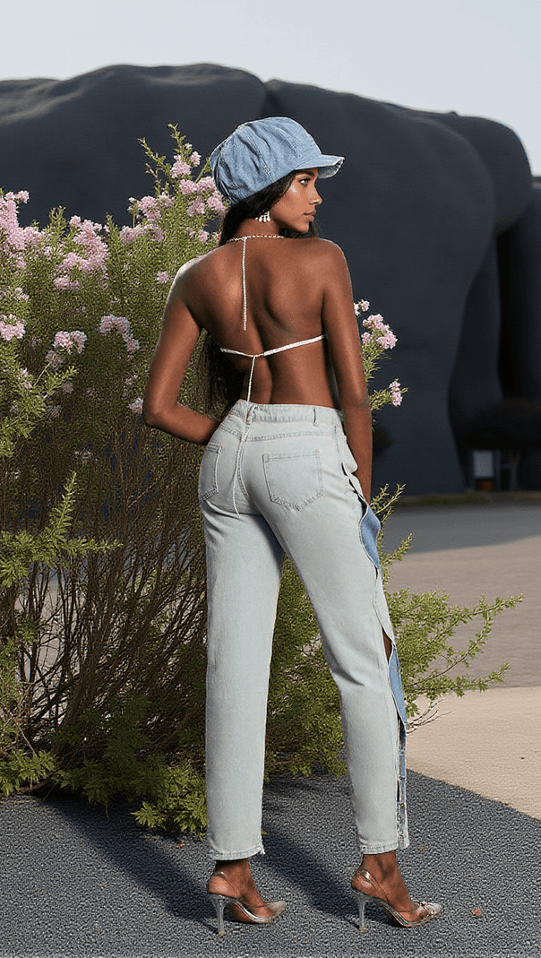 AIIZIE MEHETABEL CUTOUT DENIM PANTS IN LIGHT BLUE - product image