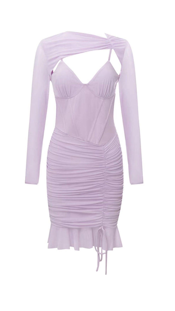 AIIZIE IRREGULAR CUT FISH BONE LOTUS LEAF FOLD DRESS IN MAUVE - product image